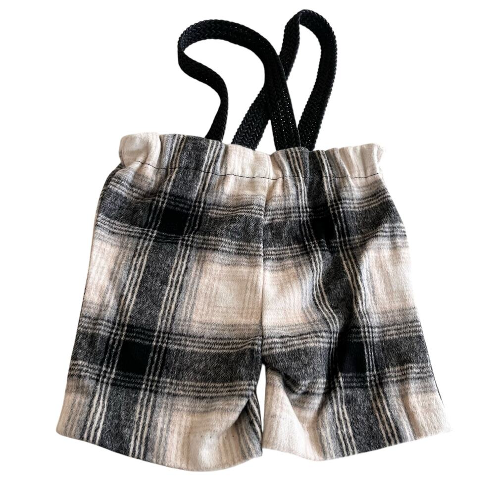 Pompomme boys black white flanne plaid shorts with suspenders size 3